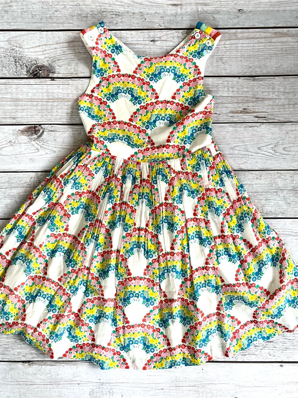 Mini Boden Rainbow Cross-back Rainbow Pinafore Dress